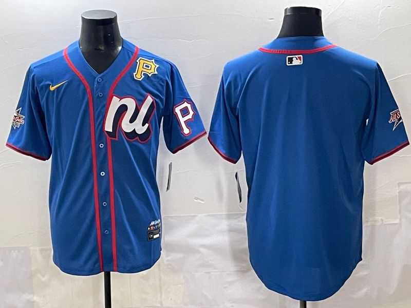 Men 2025 Pittsburgh Pirates Blank Blue All star Nike MLB Jersey style 2